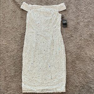 Adrianna Papell White Sequin Mini Dress